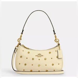 Coach Teri Leather Shoulder Bag Moonlight Yellow with Crystals